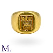 A Gold Signet Ring from a Private Collection in 18K yellow gold, depicting carved armorial shield to