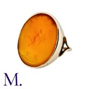 An Antique Signet Ring from a Private Collection in yellow gold with a carved hardstone intaglio