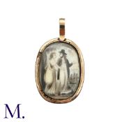 A Georgian Memorial Pendant featuring a man and woman walking with a ship in the background. Size: