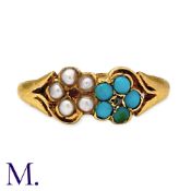 A Turquoise And Pearl Cluster Ring in 18k yellow gold, comprising a cluster of pearls set