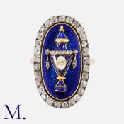 An Antique Enamel And Diamond Mourning Ring in yellow gold and silver, the oval shaped face