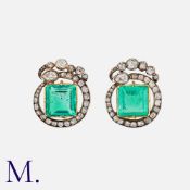A Pair Of Fine Colombian Emerald And Old Cut Diamond Earrings in yellow gold and silver,