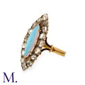 A Rose Cut Diamond And Opal Navette Ring in yellow gold, comprising a navette shaped cabochon opal