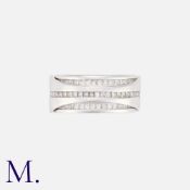A Diamond Ring in 18k white gold, the wide band set all around with princess cut diamonds, with
