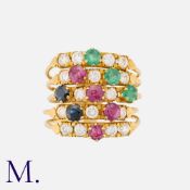 A Multi-Gem Ring in yellow gold, set with round brilliant diamonds (approx. 1.0ct), sapphires (