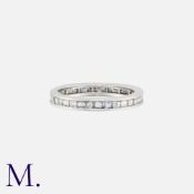 An Asscher Cut Diamond Eternity Ring in platinum, set all around with Asscher cut diamonds. Unmarked