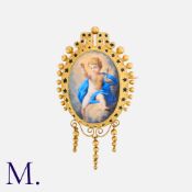 An Antique Miniature Pendant Brooch featuring a fine enamel portrait of a cherub within a border