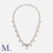 An Antique French Marcasite And Pear Fringe Necklace in silver, comprising a series of