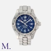 BREITLING, A SUPEROCEAN CHRONOMETER WRISTWATCH in stainless steel. Black dial with blue hour markers