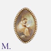 A Georgian Miniature Locket Brooch in yellow gold with hairwork to locket reverse. Size: 4.0cm