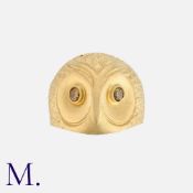 A Fancy Colour Diamond Owl Ring in 18k yellow gold, the satin-finished ring designed as an owl set