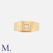 A Diamond Gypsy Ring in 18k yellow gold, the wide band set centrally with a round cut diamond of