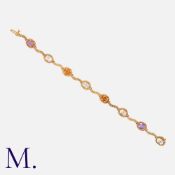 An Aquamarine, Amethyst And Citrine Bracelet in 14k yellow gold, comprising a series of textured
