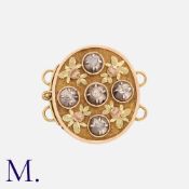 An Antique Diamond-Set Clasp in yellow gold, set with five rose cut diamonds in cut-down settings.