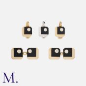 WEINGRILL. A Pair of Onyx and Diamond Dress Set in 18K gold, with rounded square faces set with onyx