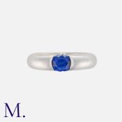 A Sapphire Gypsy Ring in 18k white gold set with an oval cut sapphire. Makers Mark KS. Stamped 750
