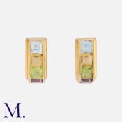 A Pair Of Gemset Earrings in yellow gold, set with square cut aquamarine, citrine, peridot and