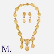 A Citrine & Diamond Collar and Earrings in 18K yellow gold, set with large oval cut citrines and