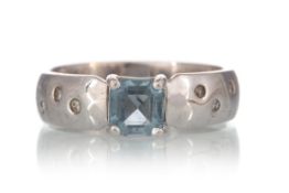 AQUAMARINE AND DIAMOND RING,