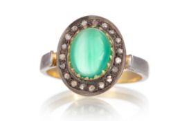 GREEN ONYX AND DIAMOND RING,