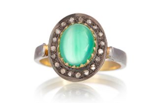 GREEN ONYX AND DIAMOND RING,