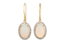 PAIR OF OPAL AND DIAMOND EARRINGS,