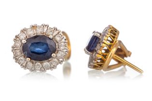 PAIR OF SAPPHIRE AND DIAMOND EARRINGS SET IN UNMARKED YELLOW GOLD,