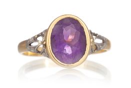 AMETHYST AND DIAMOND RING,