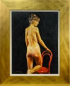 * JACK MORROCCO DA (SCOTTISH b. 1953), NUDE WITH RED CHAIR