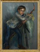 * JOSEPHINE GRAHAM (SCOTTISH b. 1930), PORTRAIT OF A BOY WITH SKIS