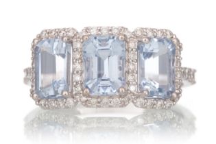 AQUAMARINE AND DIAMOND RING,