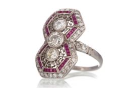 ART DECO STYLE RUBY AND DIAMOND RING,