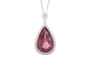 PINK TOURMALINE AND DIAMOND PENDANT,