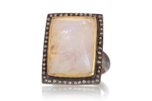 MOONSTONE AND DIAMOND RING,