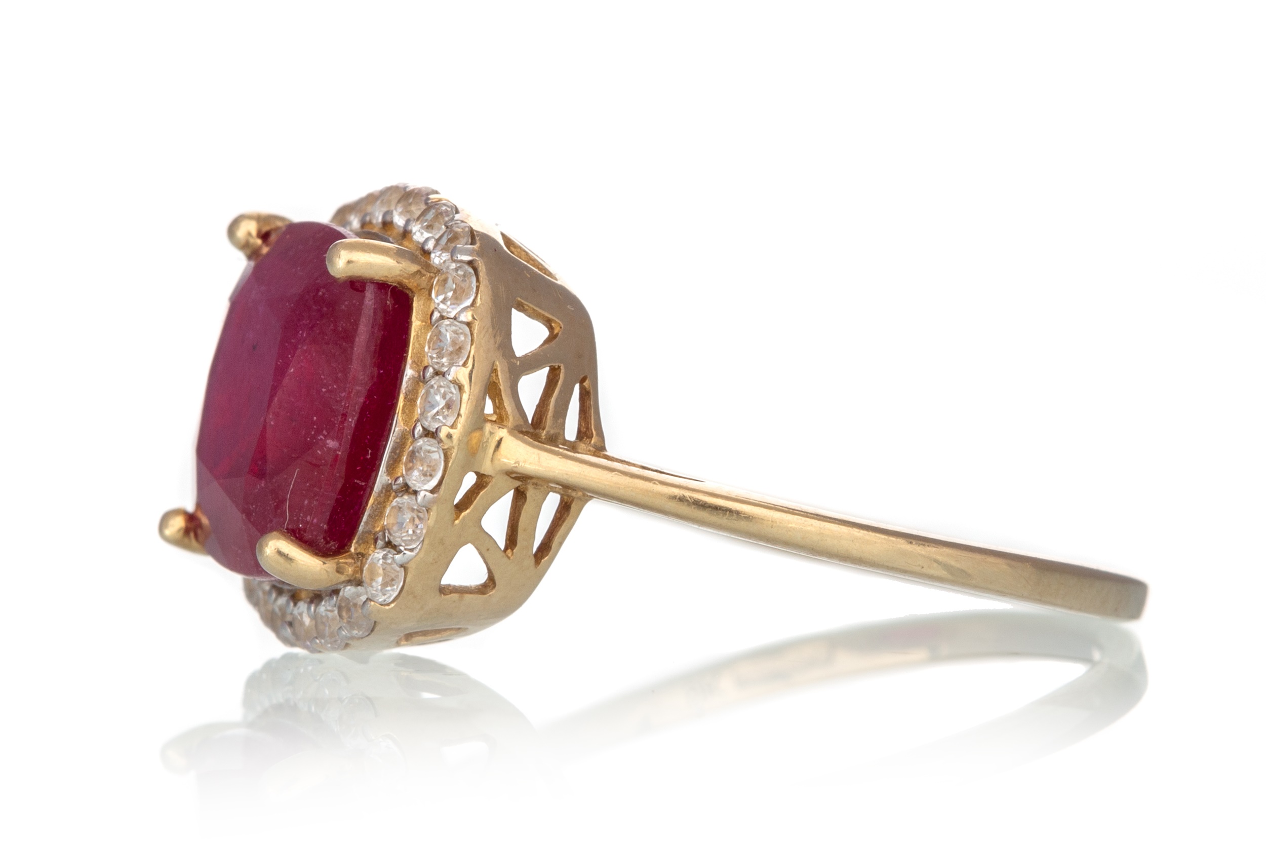 SYNTHETIC RUBY AND GEM SET RING, - Image 2 of 2