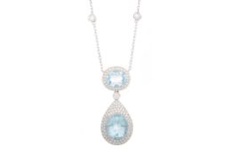 AQUAMARINE AND DIAMOND PENDANT,