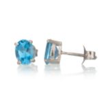 PAIR OF SWISS BLUE TOPAZ STUD EARRINGS,