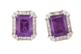 CERTIFICATED PAIR OF AMETHYST AND DIAMOND EARRINGS,