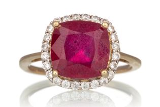 SYNTHETIC RUBY AND GEM SET RING,