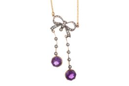 AMETHYST AND SEED PEARL PENDANT,