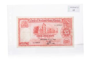 NORTH OF SCOTLAND BANK FIVE POUND NOTE,