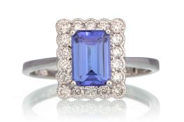 TANZANITE AND DIAMOND RING,