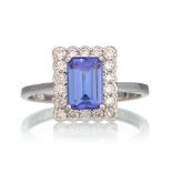 TANZANITE AND DIAMOND RING,