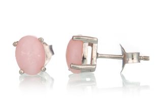 PAIR OF PINK OPAL STUD EARRINGS,