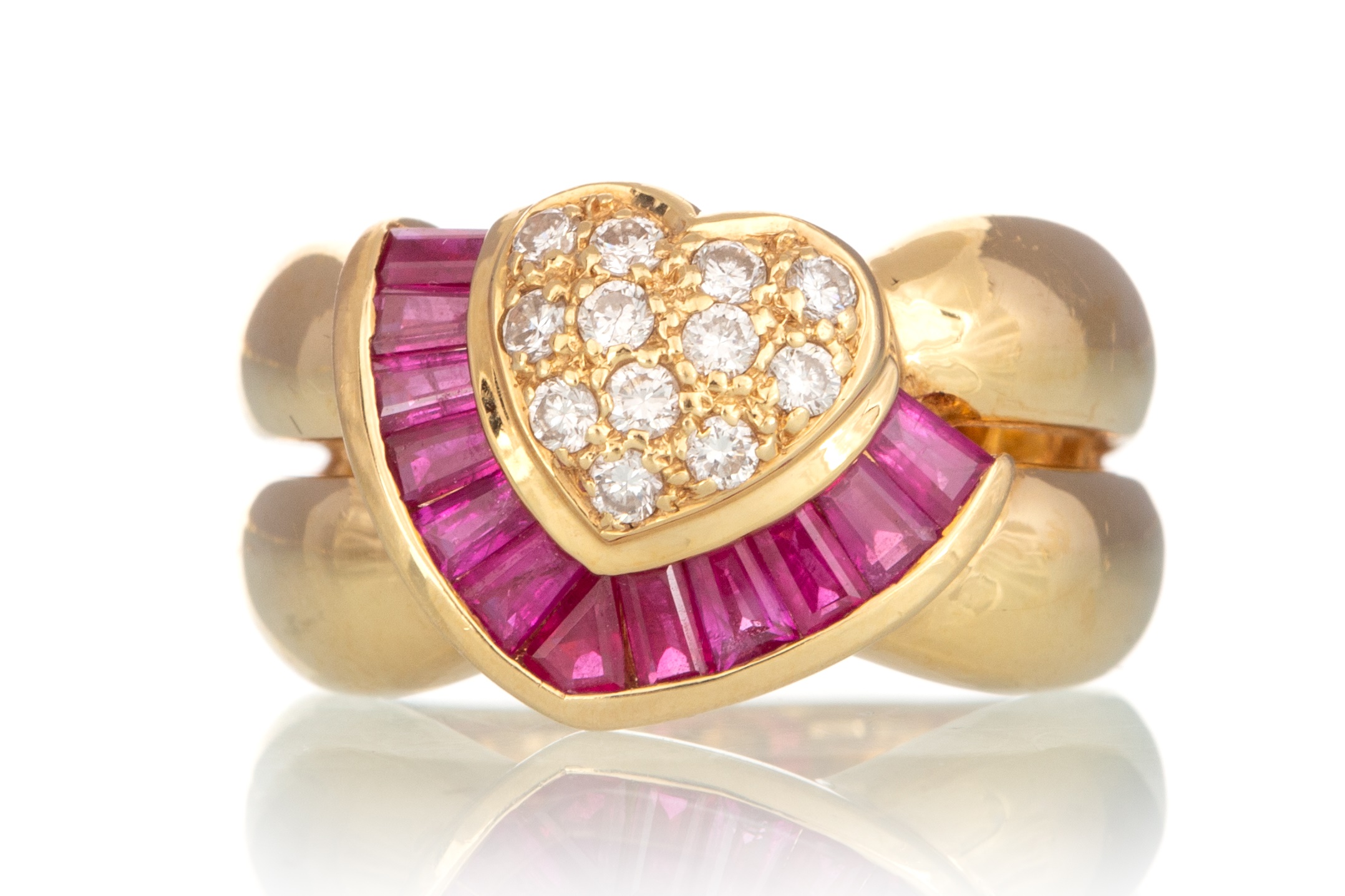 RUBY AND DIAMOND HEART SHAPED RING,