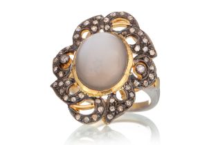 MOONSTONE AND DIAMOND RING,