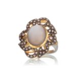 MOONSTONE AND DIAMOND RING,