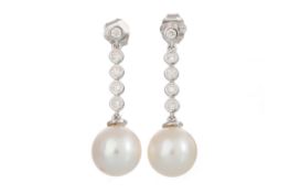 PAIR OF PEARL AND DIAMOND EARRINGS,