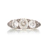 VERY IMPRESSIVE DIAMOND FIVE STONE RING,