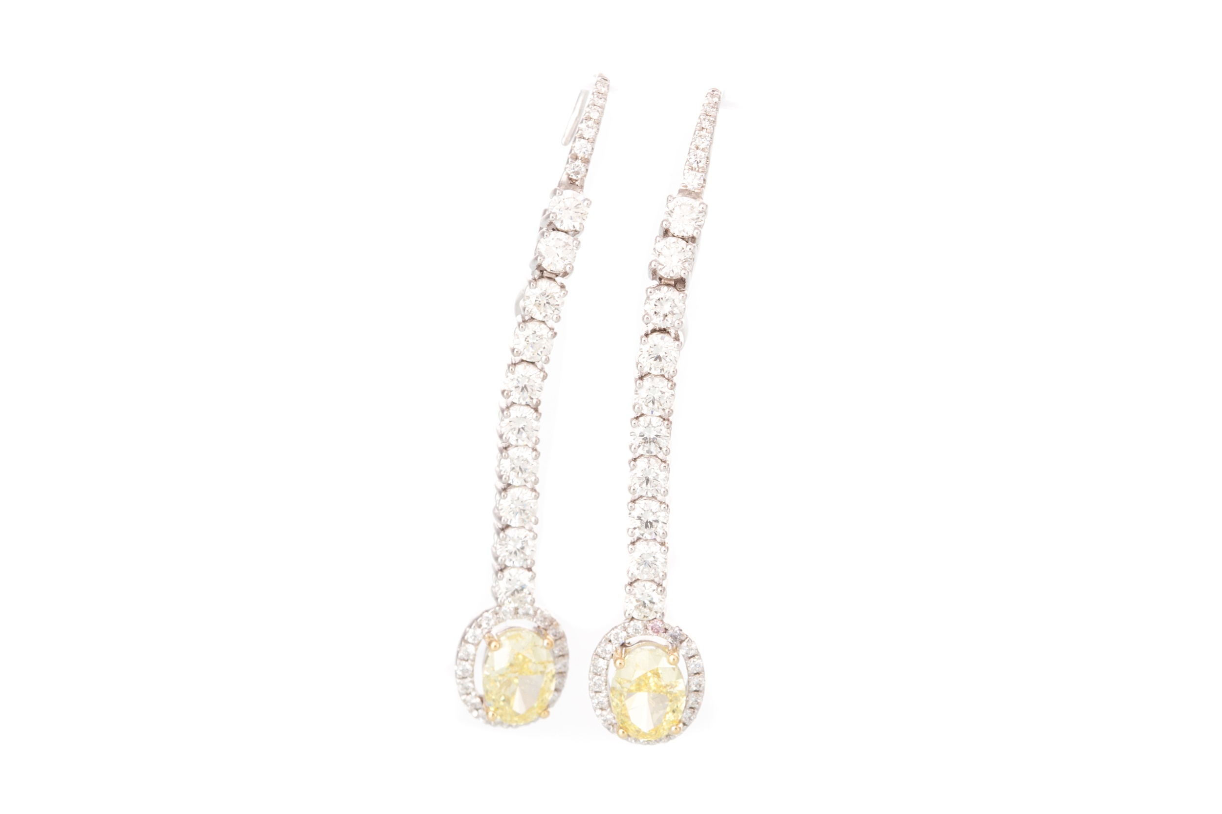 PAIR OF GIA CERTIFICATED FANCY INTENSE YELLOW DIAMOND EARRINGS,